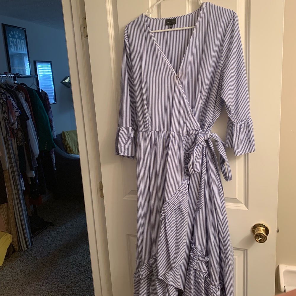 Midi length frilly striped dress